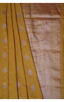 Mustard Yellow Gathua Booti Banarasi Handloom Saree