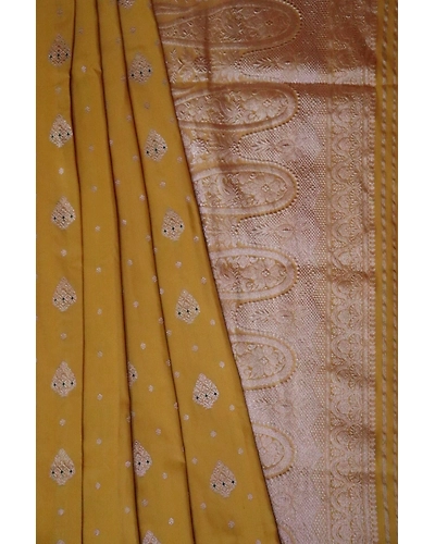 Mustard Yellow Gathua Booti Banarasi Handloom Saree-162021-00039