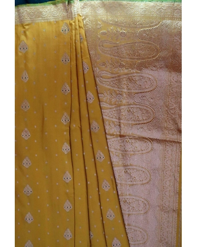 Mustard Yellow Gathua Booti Banarasi Handloom Saree-4