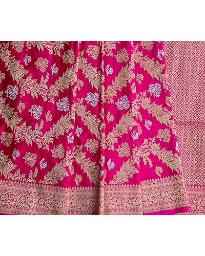 Magenta Lehariya Jangla Banarasi Handloom Saree-1