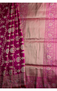 Magenta Phuliya Jangla Banarasi Handloom Saree