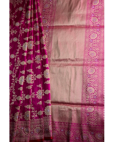 Magenta Phuliya Jangla Banarasi Handloom Saree-162021-00034