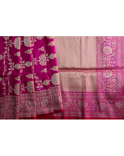 Magenta Phuliya Jangla Banarasi Handloom Saree-2