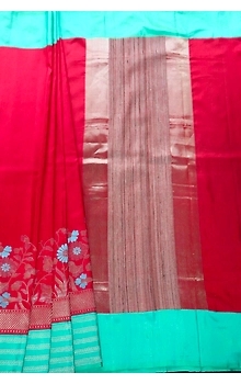 Red Multi Meena Contrast iskutt Kadiyal Banarasi Handloom Saree