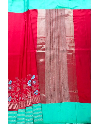 Red Multi Meena Contrast iskutt Kadiyal Banarasi Handloom Saree-162021-00029