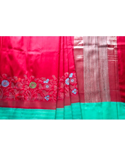 Red Multi Meena Contrast iskutt Kadiyal Banarasi Handloom Saree-1