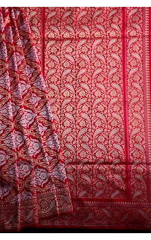 Red Mughal Jaal Boota Jangla Banarasi Handloom Saree