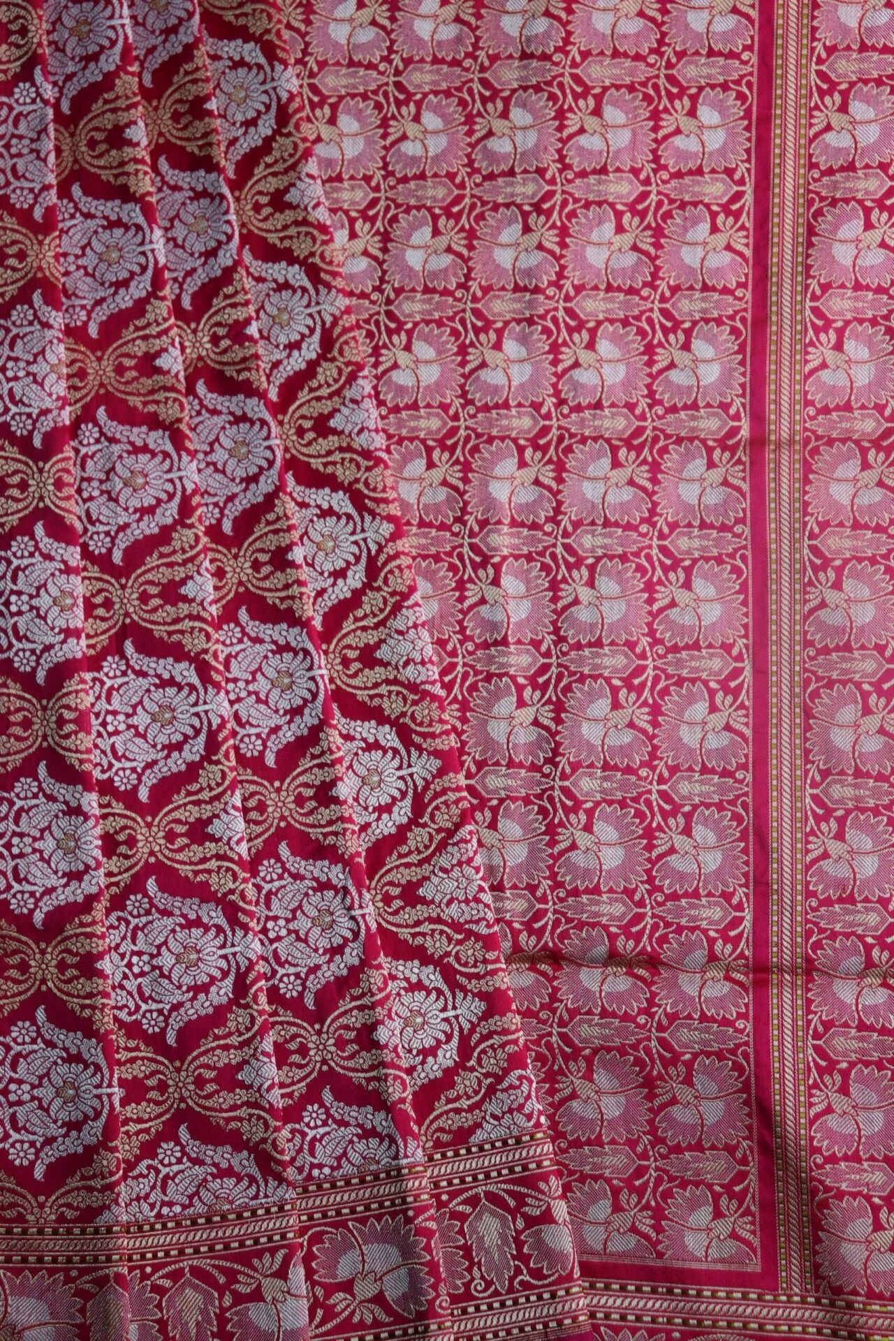 Pink Mughal Jaal Boota Jangla Banarasi Handloom Saree-162021-00033