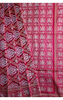 Pink Mughal Jaal Boota Jangla Banarasi Handloom Saree