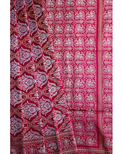 Pink Mughal Jaal Boota Jangla Banarasi Handloom Saree-162021-00033
