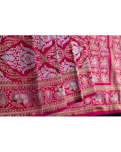 Pink Mughal Jaal Boota Jangla Banarasi Handloom Saree-2