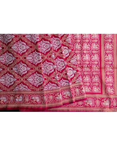 Pink Mughal Jaal Boota Jangla Banarasi Handloom Saree-3