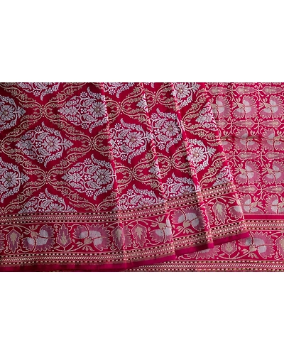 Pink Mughal Jaal Boota Jangla Banarasi Handloom Saree-4