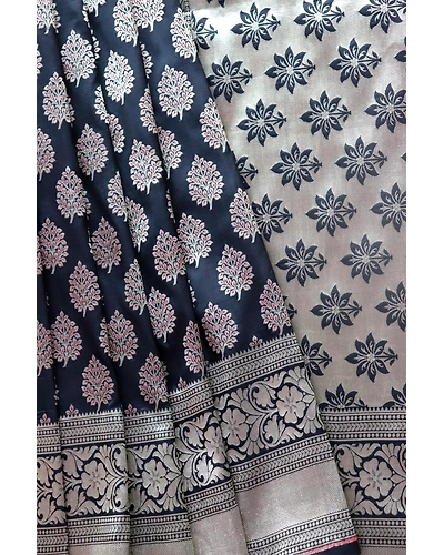 Black Leaf with Meena Boota Banarasi Saree-162021-00021