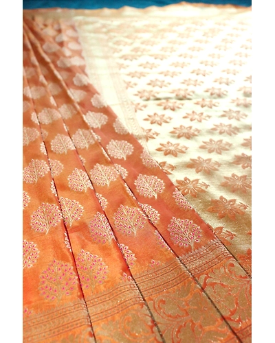 Orange Leaf with Meena Boota Banarasi Saree-1
