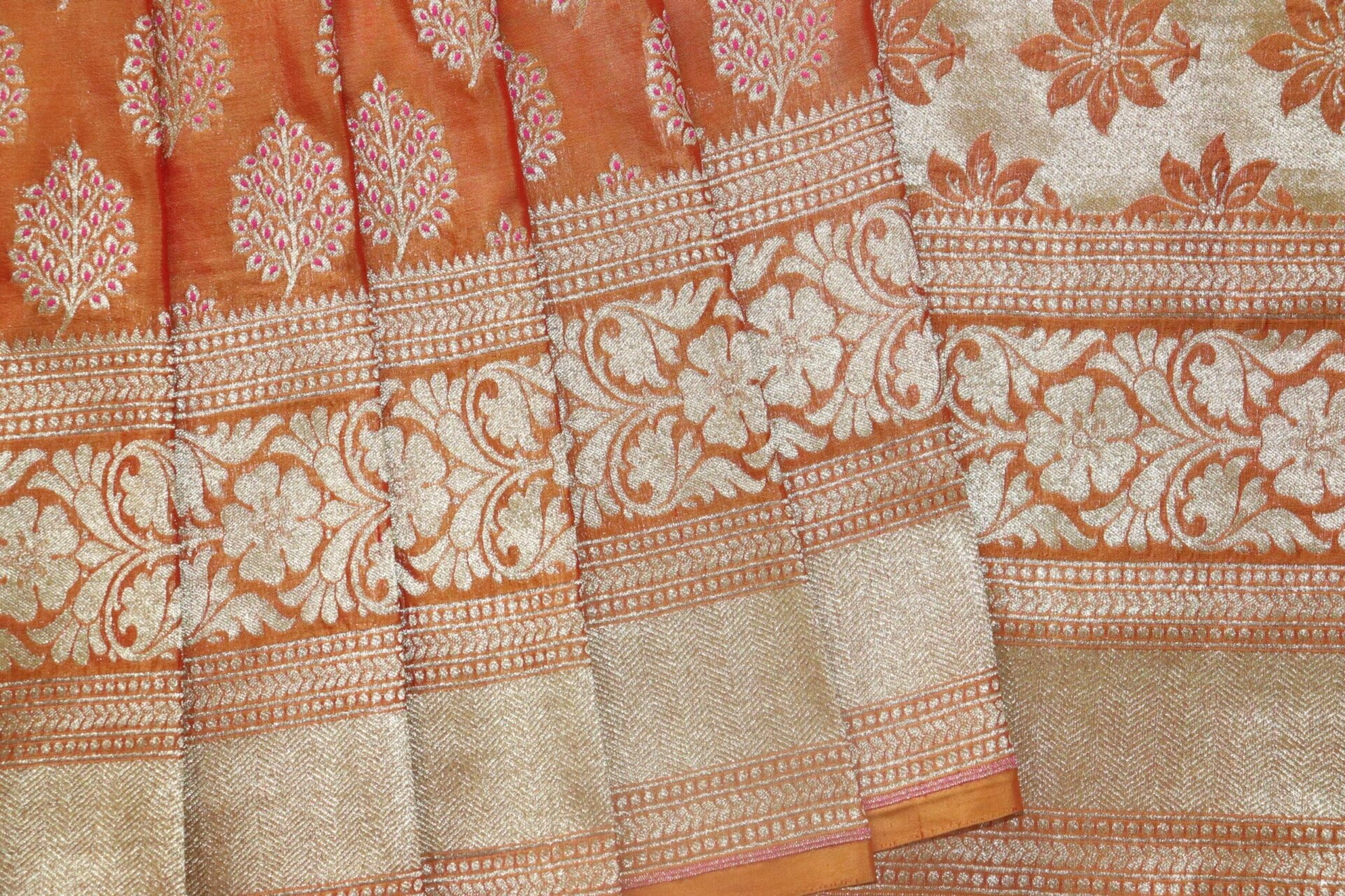 Orange Leaf with Meena Boota Banarasi Saree-2