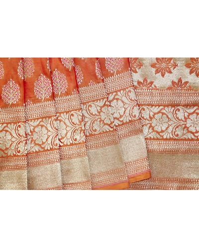 Orange Leaf with Meena Boota Banarasi Saree-2