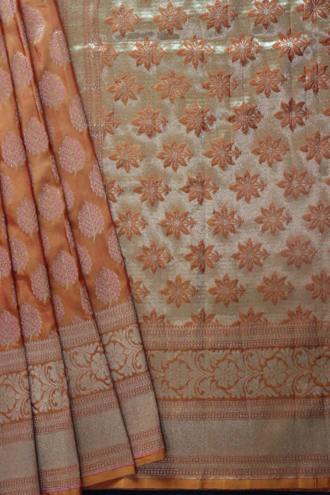 Orange Leaf with Meena Boota Banarasi Saree-3