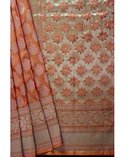 Orange Leaf with Meena Boota Banarasi Saree-3