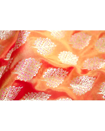 Orange Leaf with Meena Boota Banarasi Saree-4