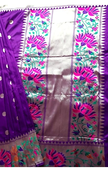 Blue Kadhua Paithani Multicolor Meena Boota Kadiyal Banarasi Handloom Saree
