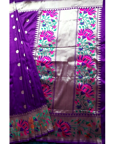 Blue Kadhua Paithani Multicolor Meena Boota Kadiyal Banarasi Handloom Saree-1