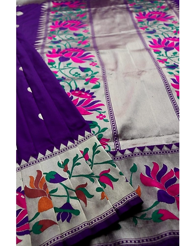 Blue Kadhua Paithani Multicolor Meena Boota Kadiyal Banarasi Handloom Saree-2