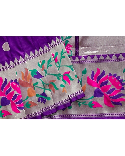 Blue Kadhua Paithani Multicolor Meena Boota Kadiyal Banarasi Handloom Saree-3