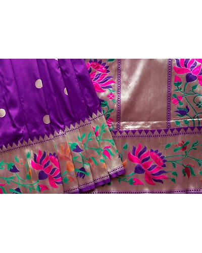 Blue Kadhua Paithani Multicolor Meena Boota Kadiyal Banarasi Handloom Saree-4