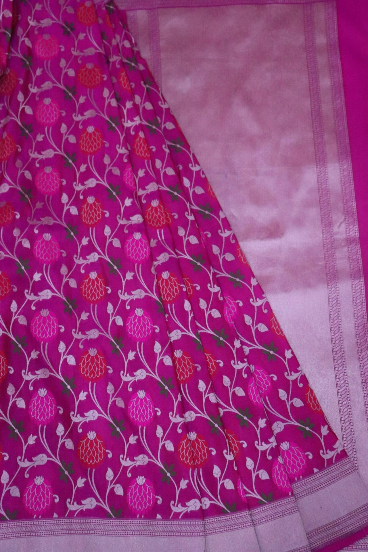 Magenta Meena Phuliya Jangla Banarasi Handloom Saree-162021-00024