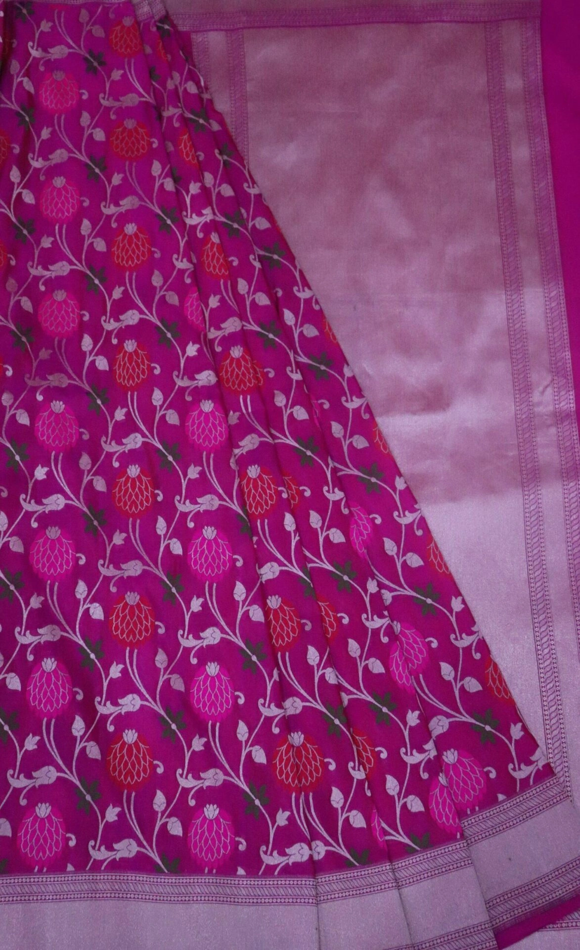 Magenta Meena Phuliya Jangla Banarasi Handloom Saree-1