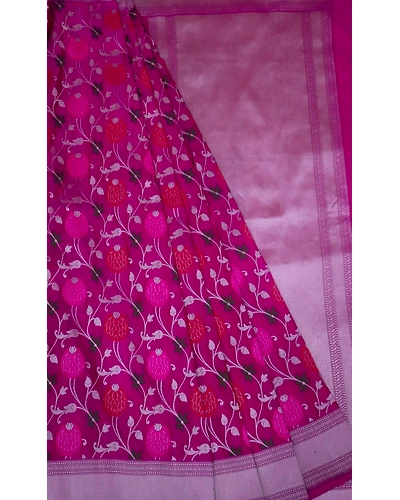 Magenta Meena Phuliya Jangla Banarasi Handloom Saree-1