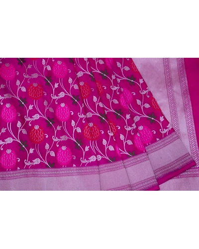 Magenta Meena Phuliya Jangla Banarasi Handloom Saree-2