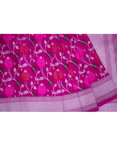 Magenta Meena Phuliya Jangla Banarasi Handloom Saree-3