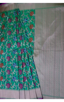 Neon Green Meena Phuliya Jangla Banarasi Handloom Saree