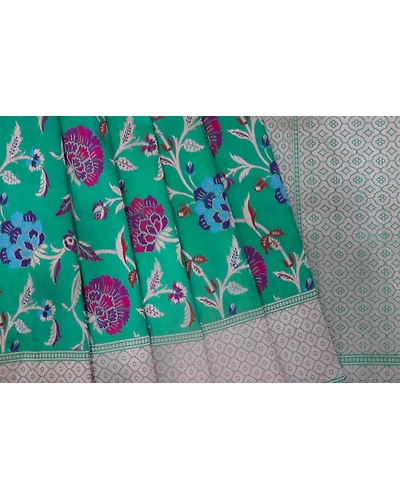 Neon Green Meena Phuliya Jangla Banarasi Handloom Saree-1
