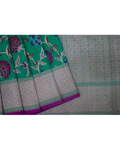 Neon Green Meena Phuliya Jangla Banarasi Handloom Saree-2