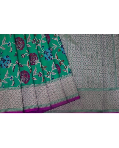 Neon Green Meena Phuliya Jangla Banarasi Handloom Saree-3
