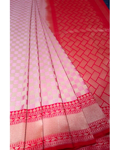 Light Pink Gharcholi Saree Banarasi Handloom Saree-1
