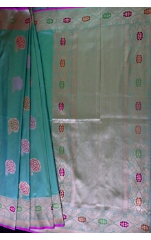 Neon Green Multicolor Meena Phuliya Jangla Banarasi Handloom Saree
