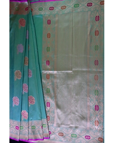 Neon Green Multicolor Meena Phuliya Jangla Banarasi Handloom Saree-162021-00027