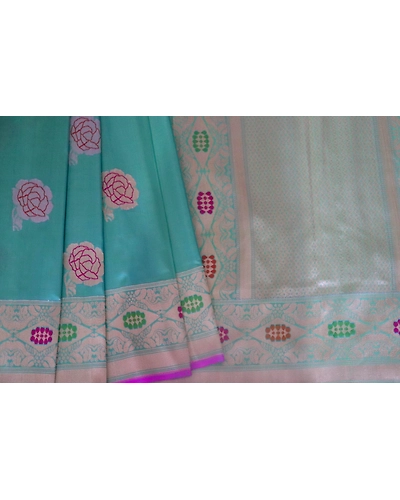 Neon Green Multicolor Meena Phuliya Jangla Banarasi Handloom Saree-1