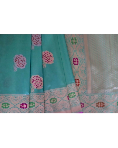 Neon Green Multicolor Meena Phuliya Jangla Banarasi Handloom Saree-2
