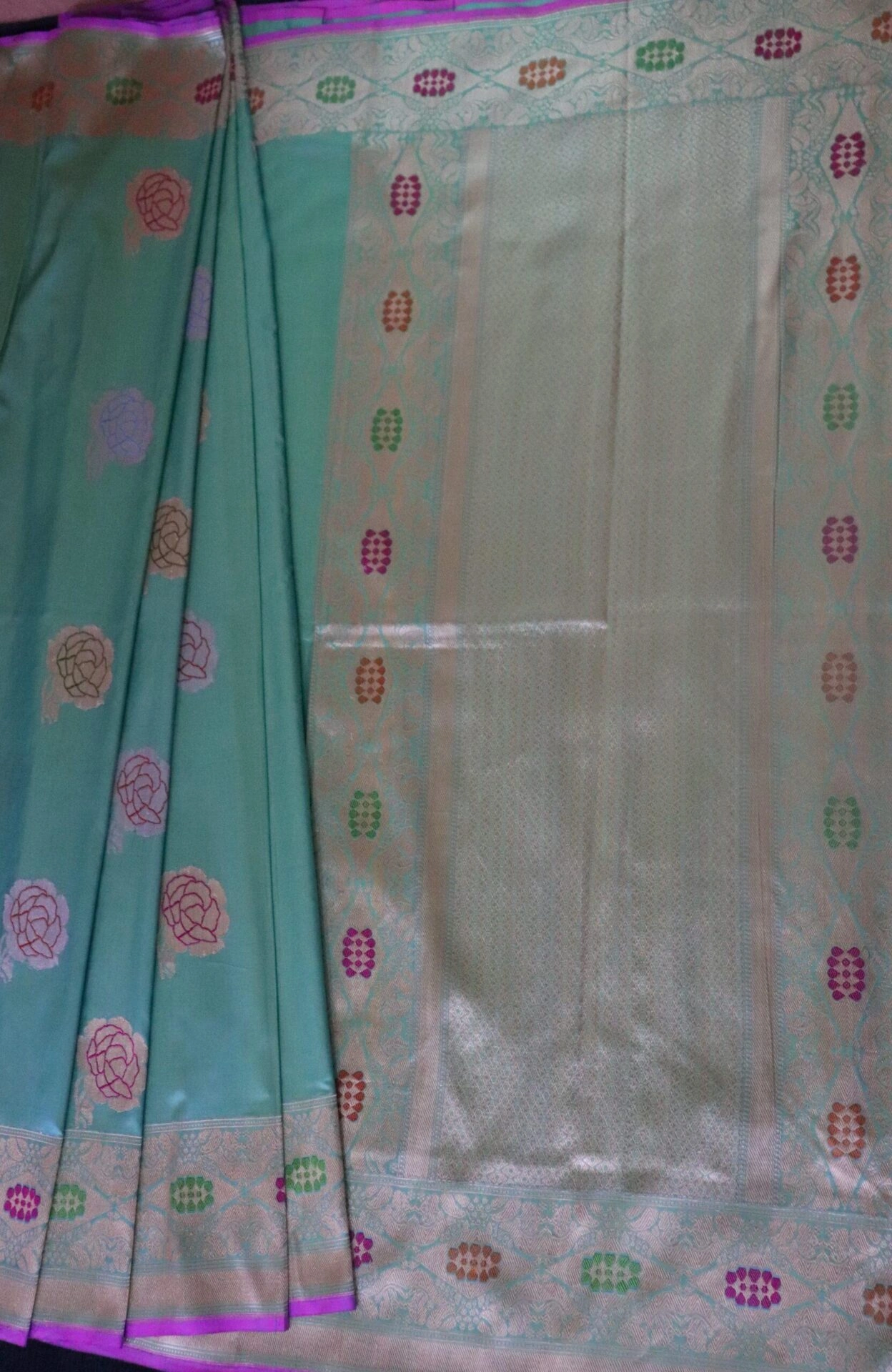 Neon Green Multicolor Meena Phuliya Jangla Banarasi Handloom Saree-3