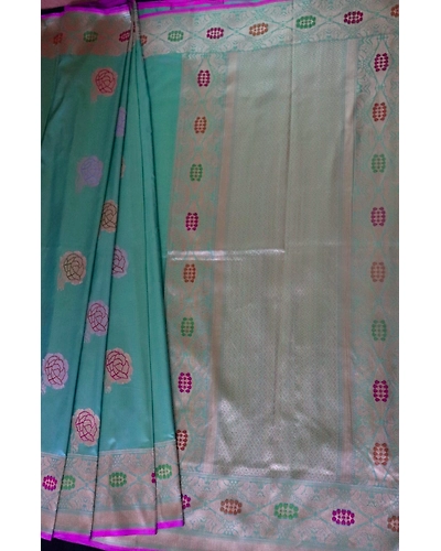 Neon Green Multicolor Meena Phuliya Jangla Banarasi Handloom Saree-3