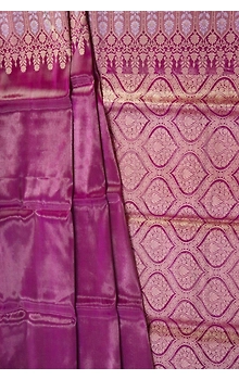 Onion Color Alfi Border Tissue Handloom Banarasi Saree