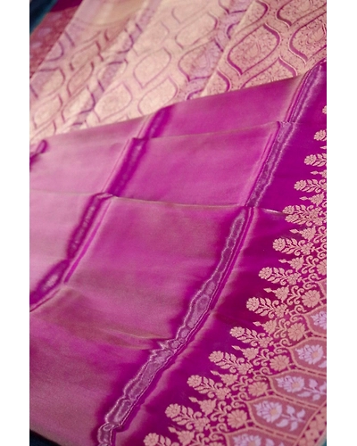 Onion Color Alfi Border Tissue Handloom Banarasi Saree-2