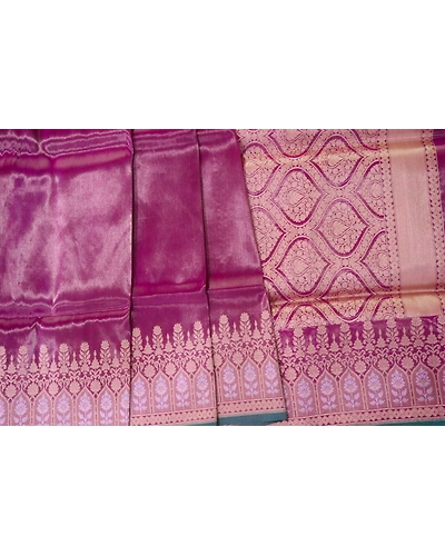 Onion Color Alfi Border Tissue Handloom Banarasi Saree-3