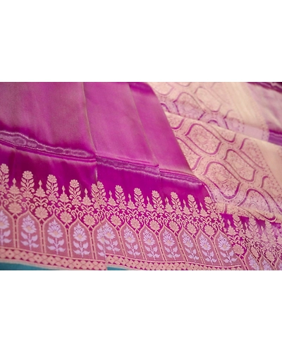 Onion Color Alfi Border Tissue Handloom Banarasi Saree-4