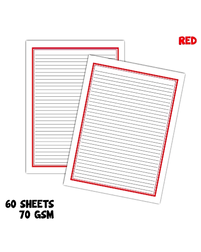 WAYTOBUY Red Double Styled Border One Side Ruled 70 GSM Normal Quality Assignment or Project Paper for Students (70 GSM, 60 Sheets, RED2020RULED)-RED2020RULED